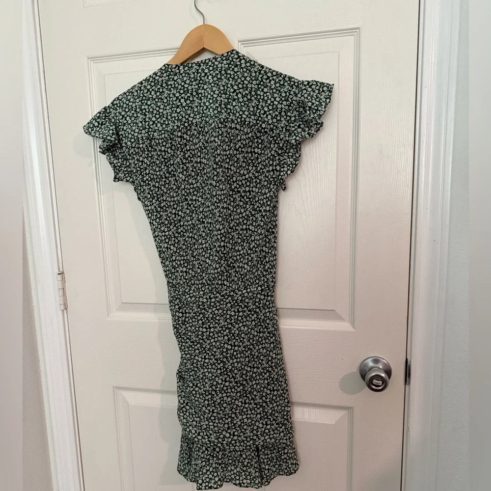 Veronica Beard Marla ruched silk dress green floral Size 0 - Picture 5 of 12